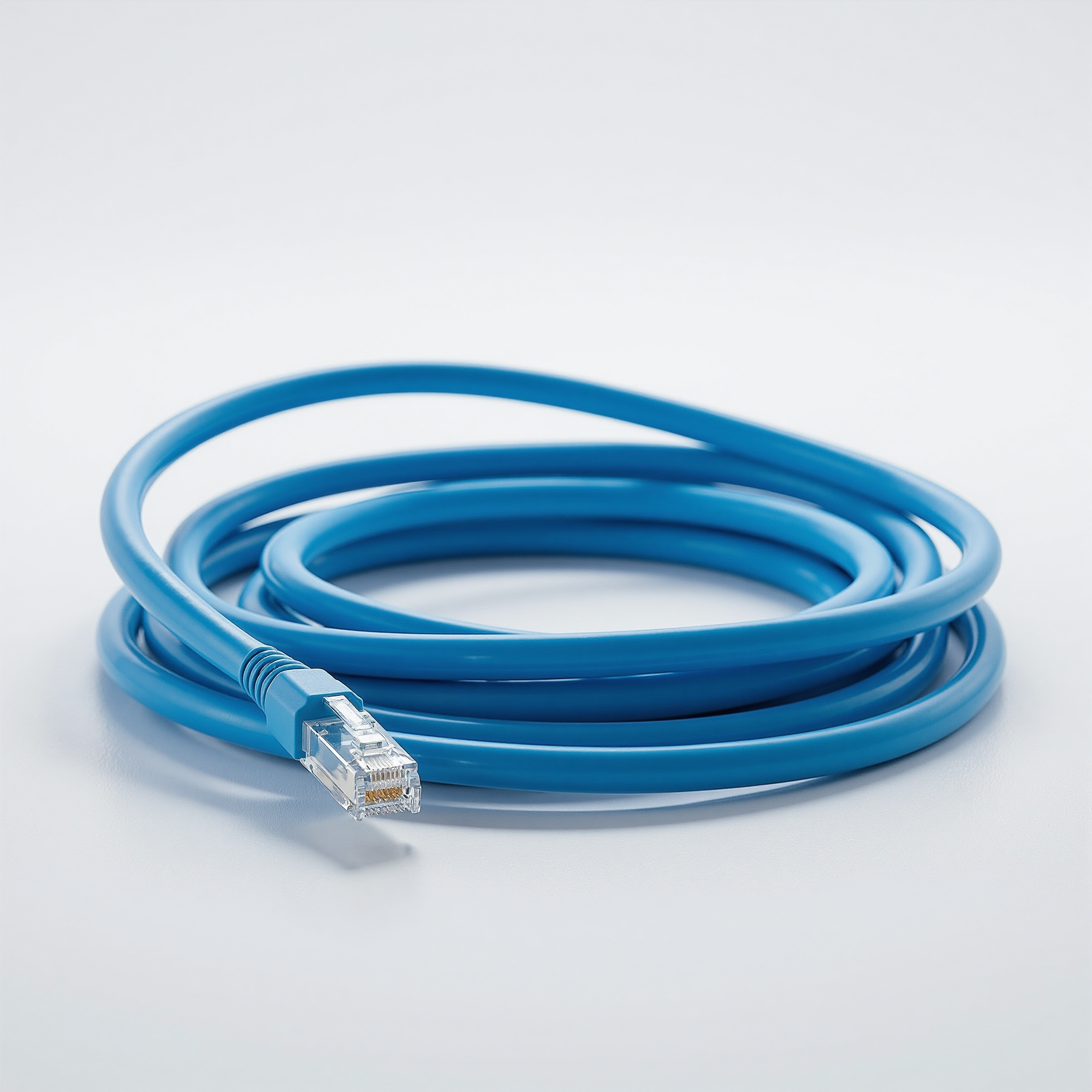 Close-up of Ethernet cable connectors and conductor wiring