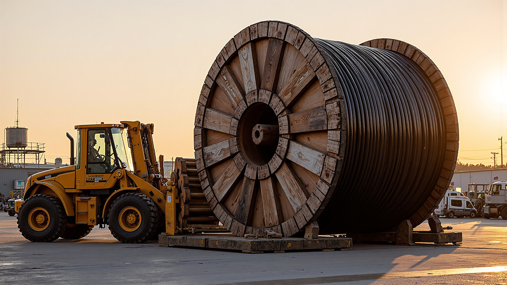 Cable reels stored on racking